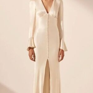 Beautiful Shona Joy La Lune Frill Cuff Bias Midi Dress in Cream Size 4